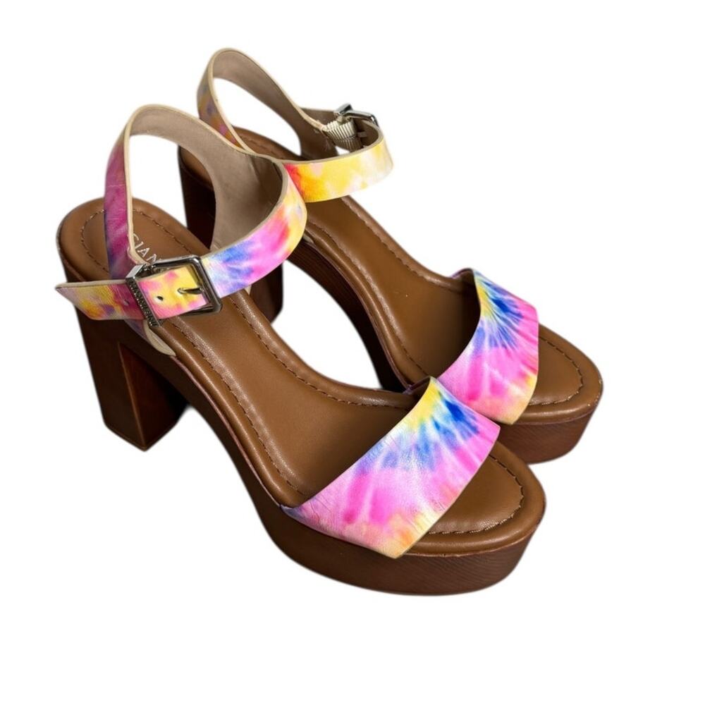 Gianni Bini Tie Dye Platform Chunky Heel Sandals 5” Ankle Strap 8.5